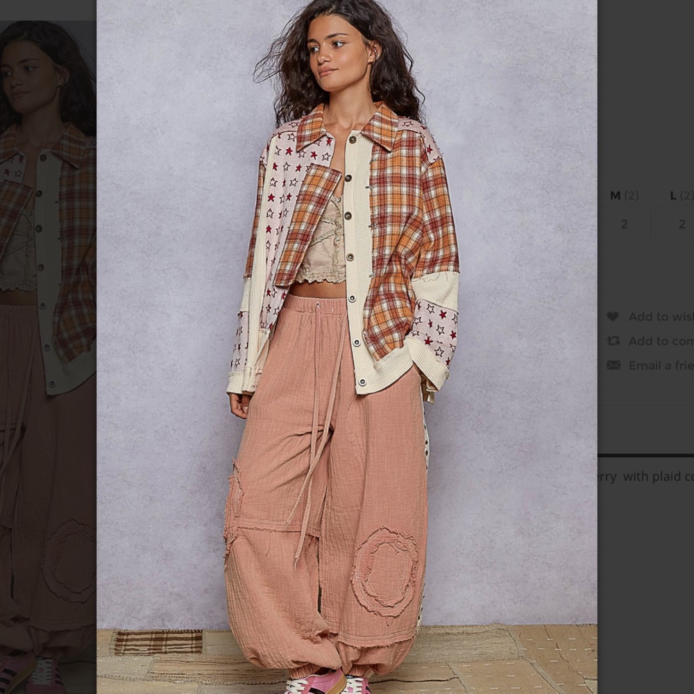 POL Mixed Plaid & Star Patchwork Shacket in Orang… - image 5